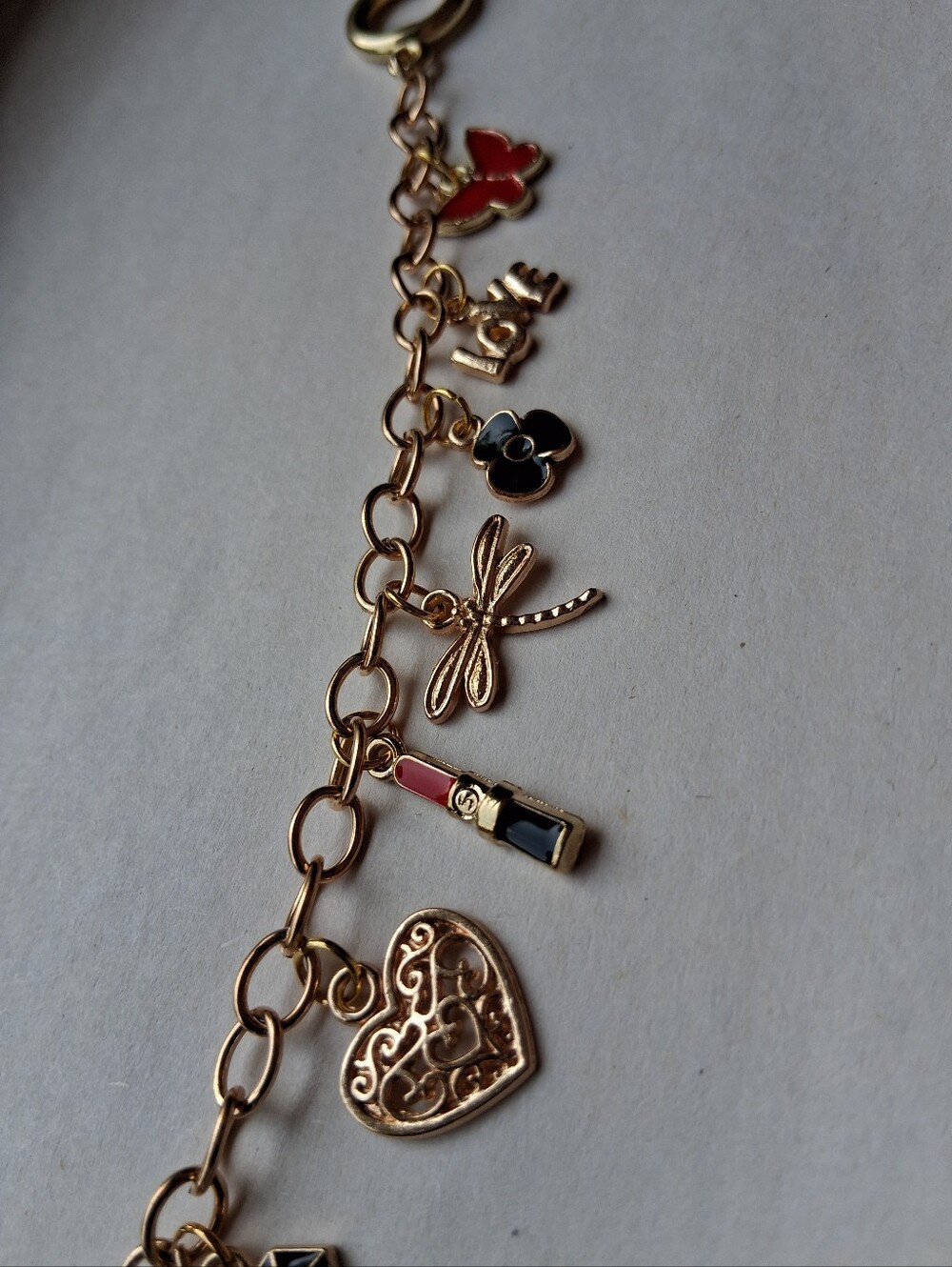 Gold-Tone Charm Bracelet with Multicolor Enamel Accents - Picture 5 of 10
